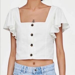 Zara White Ruffle Crop Top